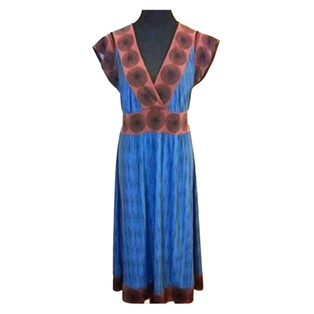 BCBG Blue Plunge Neck Midi Dress